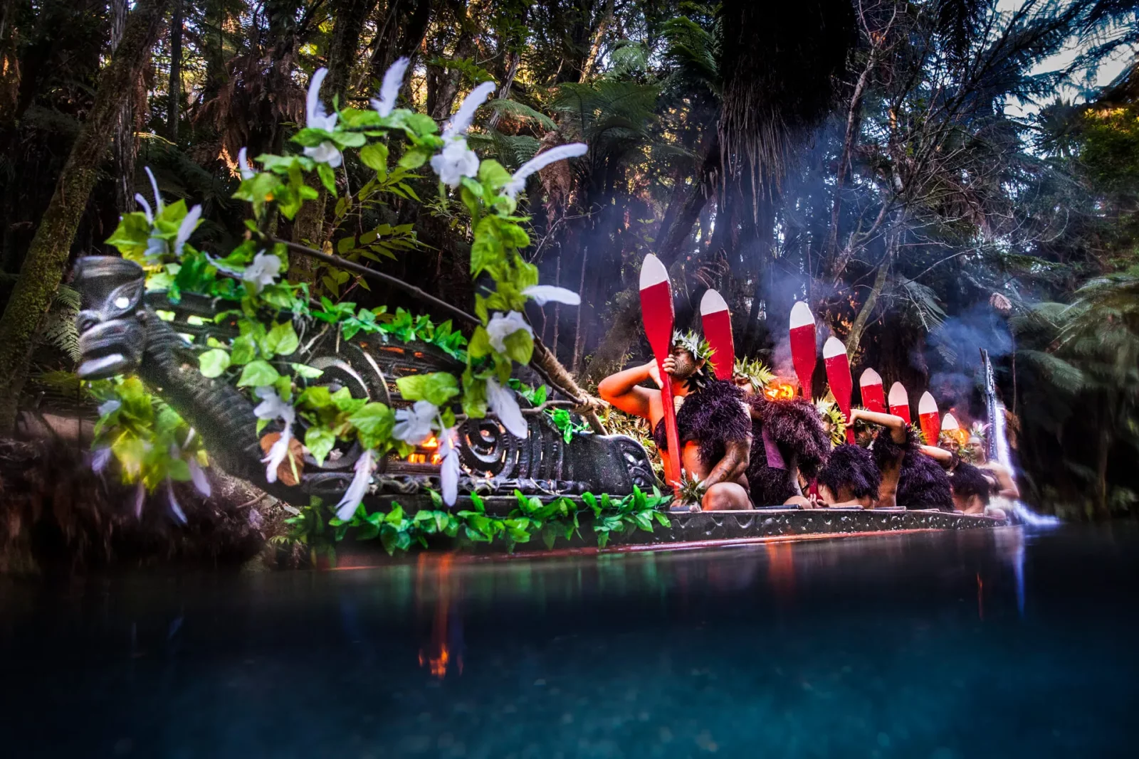 Mitai Māori Village in Rotorua: waka on the stream, hāngi on the table, glow-worms in the forest